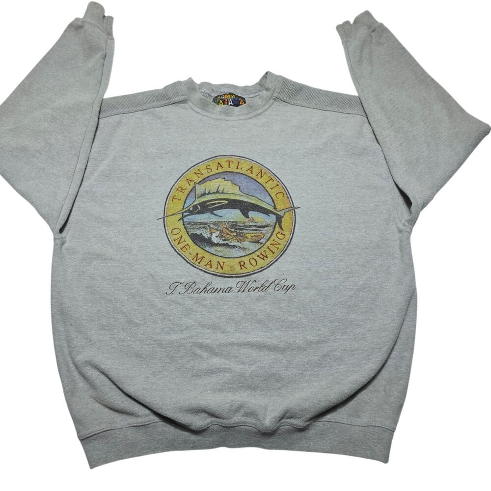 Tommy Bahama Embroidered Heavyweight Sweatshirt Rowing Fishing Mens Medium 90's